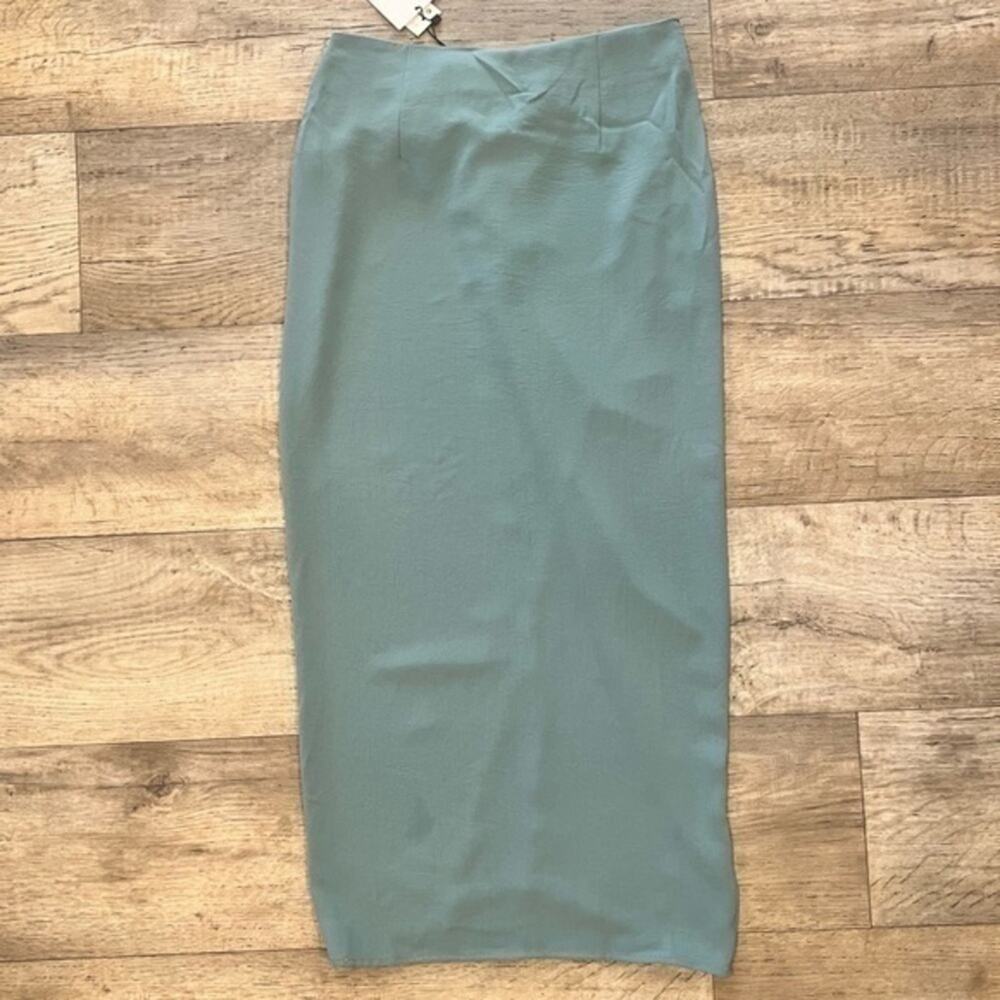 ZARA Blogger Fave Sea Green Front Wrap Midi Skirt Knot Detail NWT - Picture 16 of 16